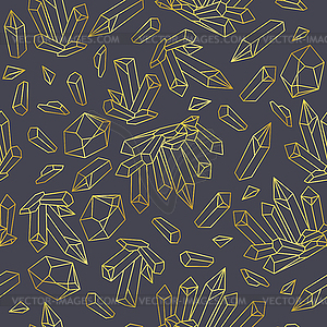 Magic linear golden crystal seamless pattern - color vector clipart