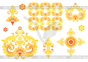 Set of abstract red and yellow ornaments and shapes - vector clipart