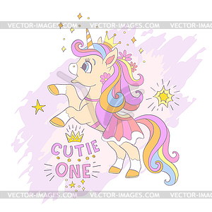 Cute unicorn with stars square card - vector clip art