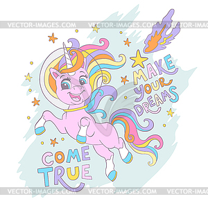 Cute cosmic unicorn card - vector clipart / vector image