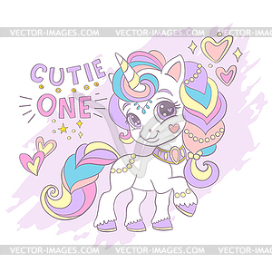 Cute unicorn square postcard - vector image