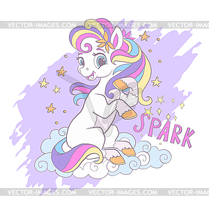 Cute pony with cloud and stars card - vector clipart