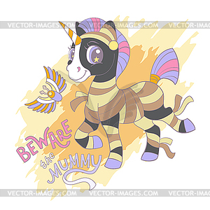 Halloween card with unicorn - vector clip art