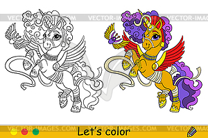 Halloween coloring cute Egypt unicorn - vector image