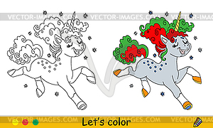 Kids coloring cute winter jolly unicorn - vector clip art