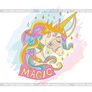 Christmas card Cute Cartoon Unicorn and lettering - vector clipart