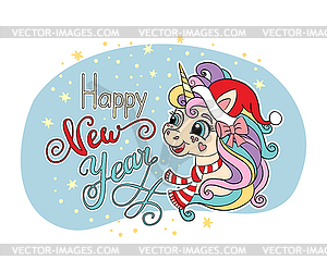 Christmas Unicorn head and lettering happy new - royalty-free vector image