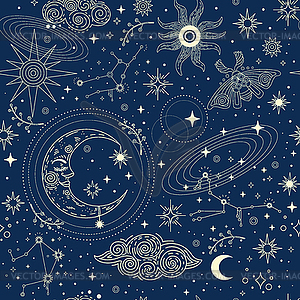 Linear celestial seamless pattern - vector image