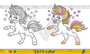 Cute rainbow unicorn coloring page - vector image