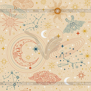 Celestial esoteric seamless pattern beige - vector image