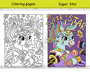 Cute rock music unicorn children coloring with colo - vector EPS clipart