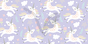 Seamless pattern with cute doodle unicorn - vector clipart