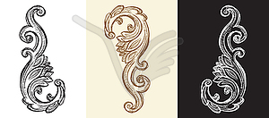 Hand drawing baroque design elements set - vector image