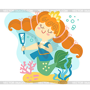 Cute mermaid character under sea - vector clipart