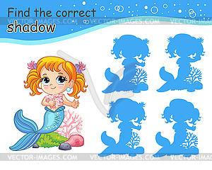 Find correct shadow mermaid matching game for - vector clipart