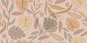 Seamless pattern with trendy exotic leaves - vector clipart