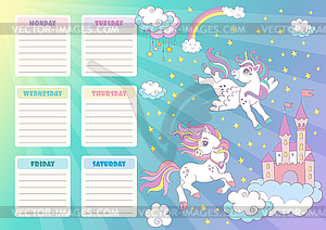 Cute unicorn schedule and planners printable - vector EPS clipart