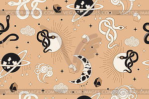 Seamless celestial esoteric pattern boho wallpaper - vector image