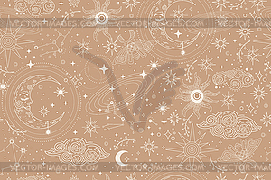 Seamless celestial esoteric pattern boho wallpaper - stock vector clipart