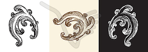 Set damask hand drawing design element - vector clipart