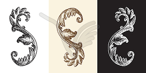 Set of antique damask hand drawing design element - vector image