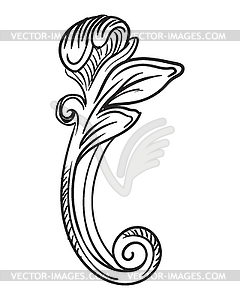 Floral hand drawing scroll design element - vector clipart
