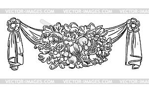Flowers and drapery hand drawing scroll design - vector clipart