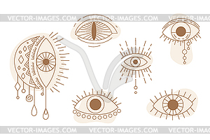 Set of celestial abstract line art mystic eyes - color vector clipart