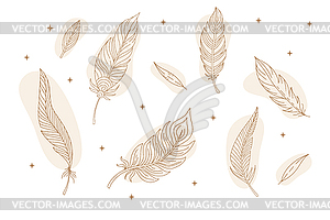 Set of celestial abstract line art feathers - vector clip art