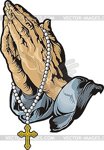 Praying hands with rosary - vector clipart