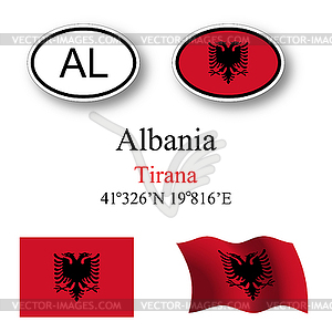 Albania flags and icons set - vector EPS clipart