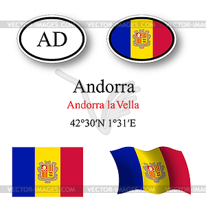 Andorra flags and icons set - vector image