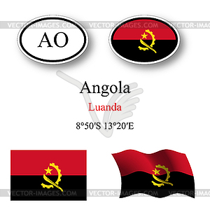 Angola flags and icons set - vector image