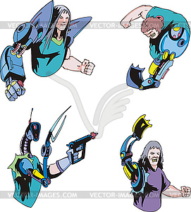 Colorful cyborgs - vector clip art