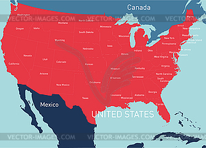 Цветная карта США - векторный клипарт / векторное изображение