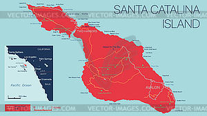 Detailed map of Santa Catalina Island, California, - vector clipart