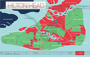 Hilton Head detailed editable map - vector clip art