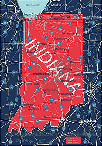 Indiana state detailed editable map - vector clip art