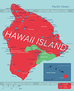 Hawaii island detailed editable map - vector clip art