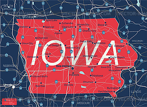 Подробная редактируемая карта штата Айова - векторный рисунок