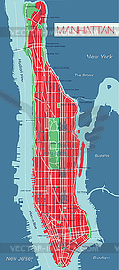 Lower and Mid Manhattan in New York detailed - vector image