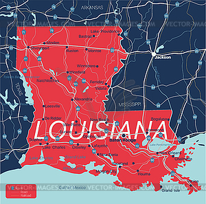 Lousiana state detailed editable map - vector clipart