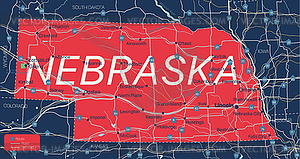 Nebraska state detailed editable map - vector clip art