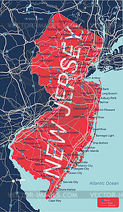 Детальная редактируемая карта штата Нью-Джерси - изображение в векторе / векторный клипарт