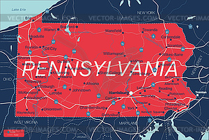 Штат Пенсильвания - детальная редактируемая карта - векторное изображение