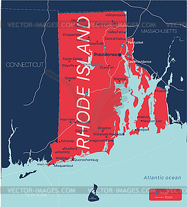 Штат Род-Айленд - подробная редактируемая карта - векторный клипарт EPS