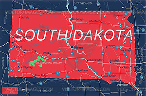 South Dacota state detailed editable map - vector clip art