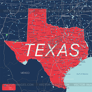 Texas state detailed editable map - vector image