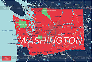 Podrobnaya Redaktiruemaya Karta Shtata Vashington Stokovyj Vektornyj Klipart