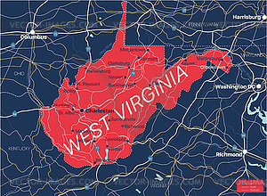 West Viginia state detailed editable map - vector clip art